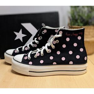 Converse CTAS Lift Platform Pink Polka Dots Black High Top Sneakers Size 9.5 NIB